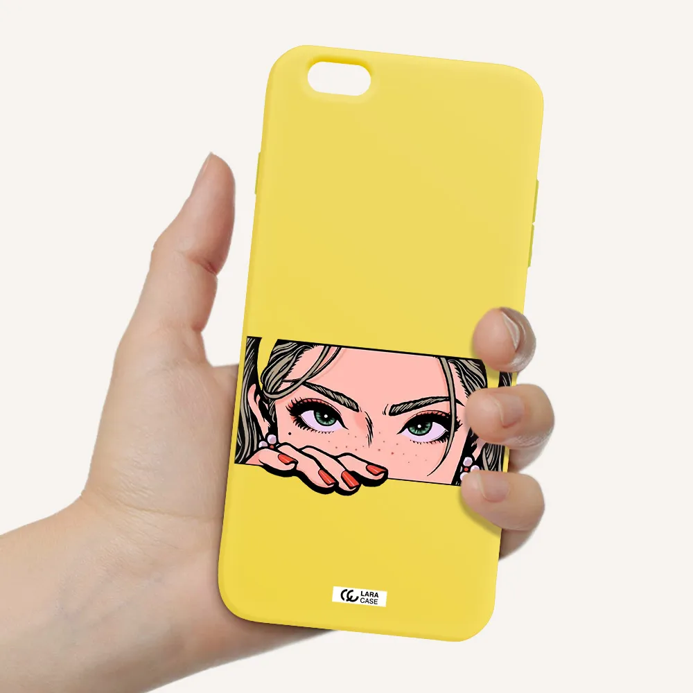 a cartoon of a woman's face Apple iPhone 6S Silicone canary yellow Case