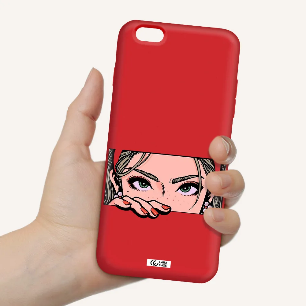 a cartoon of a woman's face Apple iPhone 6S Silicone Imperial Red Case