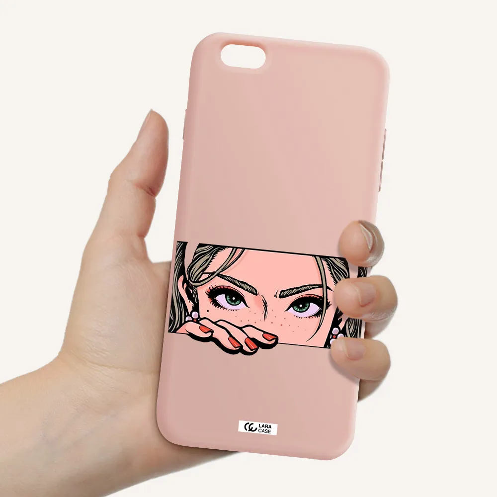 a cartoon of a woman's face Apple iPhone 6S Silicone pastel pink Case