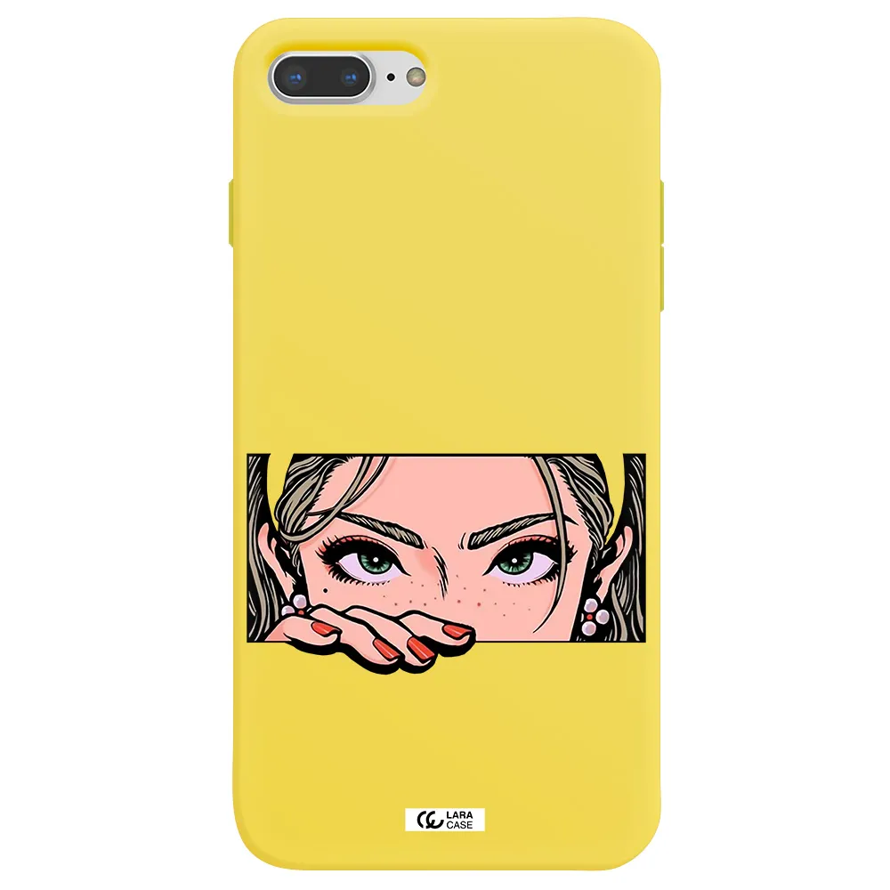 a cartoon of a woman's face Apple iPhone 7 plus Silicone canary yellow Case