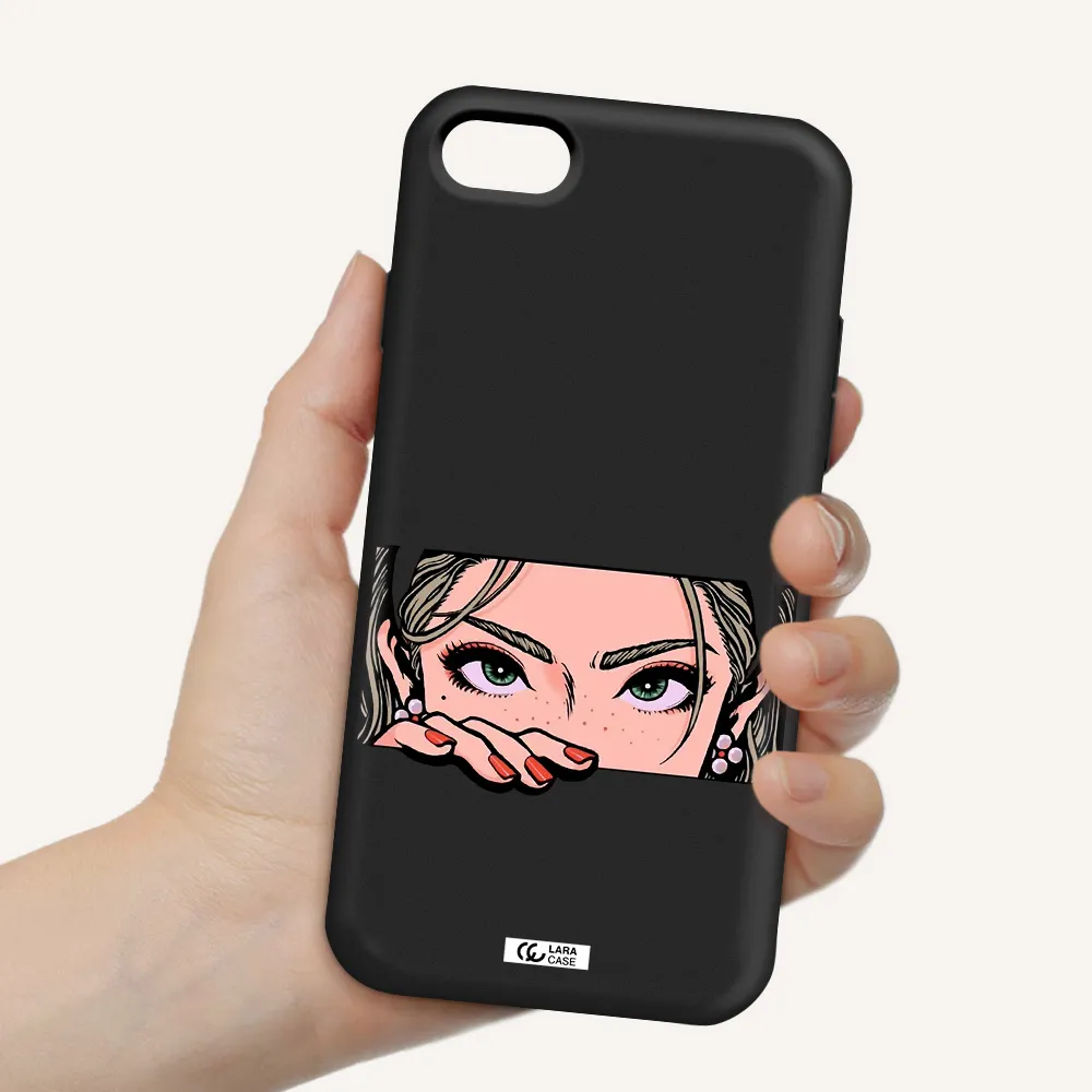 a cartoon of a woman's face Apple iPhone 7 Silicone black Case