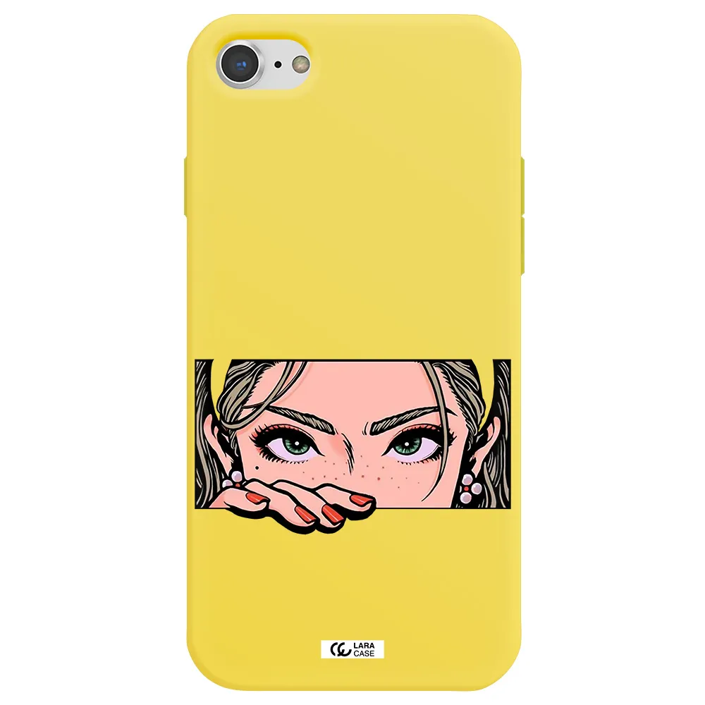 a cartoon of a woman's face Apple iPhone 7 Silicone canary yellow Case