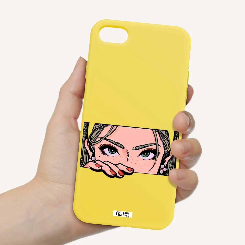 a cartoon of a woman's face Apple iPhone 7 Silicone canary yellow Case