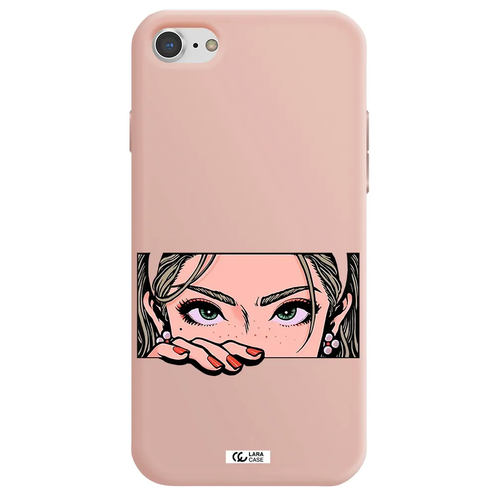 a cartoon of a woman's face Apple iPhone 7 Silicone pastel pink Case