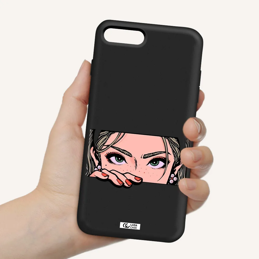 a cartoon of a woman's face Apple iPhone 8 plus Silicone black Case