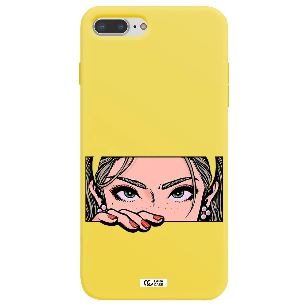 a cartoon of a woman's face Apple iPhone 8 plus Silicone canary yellow Case