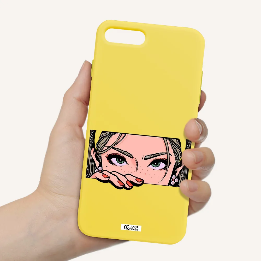 a cartoon of a woman's face Apple iPhone 8 plus Silicone canary yellow Case
