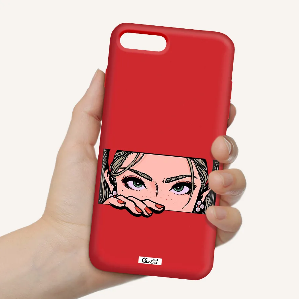 a cartoon of a woman's face Apple iPhone 8 plus Silicone Imperial Red Case