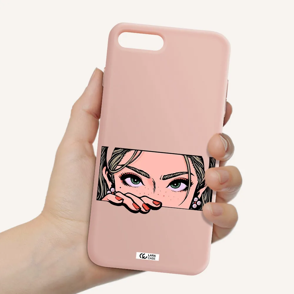 a cartoon of a woman's face Apple iPhone 8 plus Silicone pastel pink Case