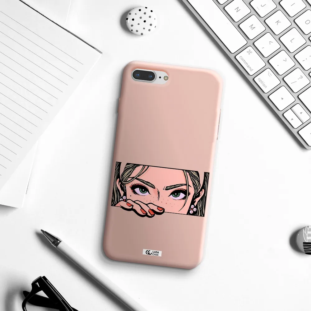 a cartoon of a woman's face Apple iPhone 8 plus Silicone pastel pink Case