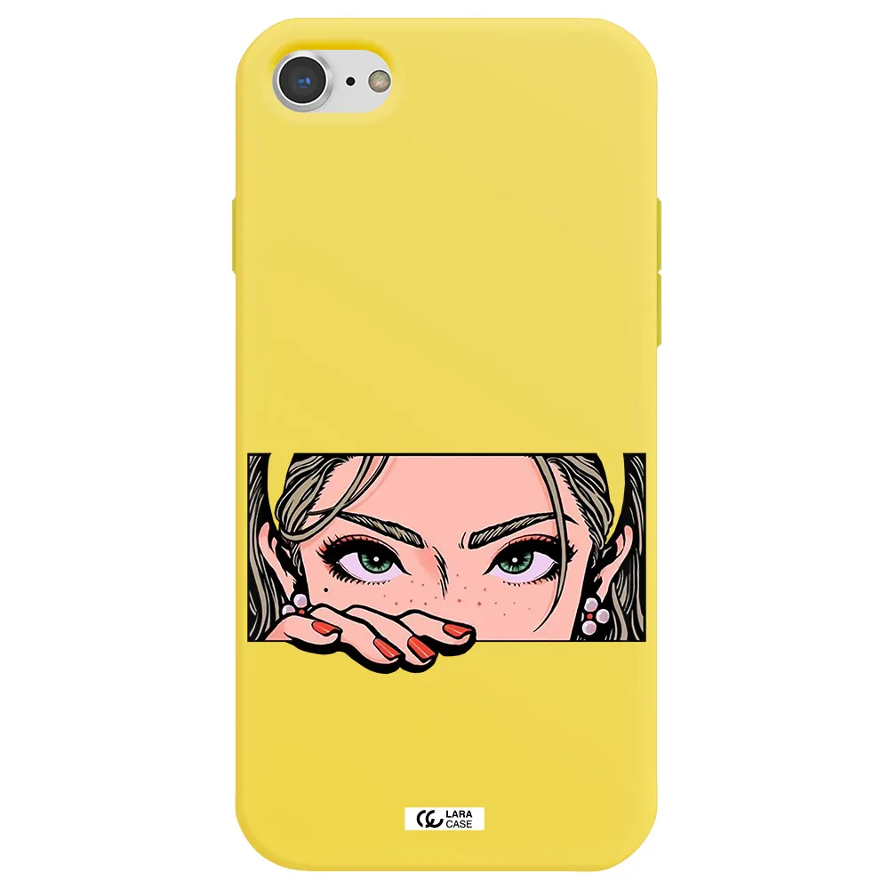 a cartoon of a woman's face Apple iPhone 8 Silicone canary yellow Case