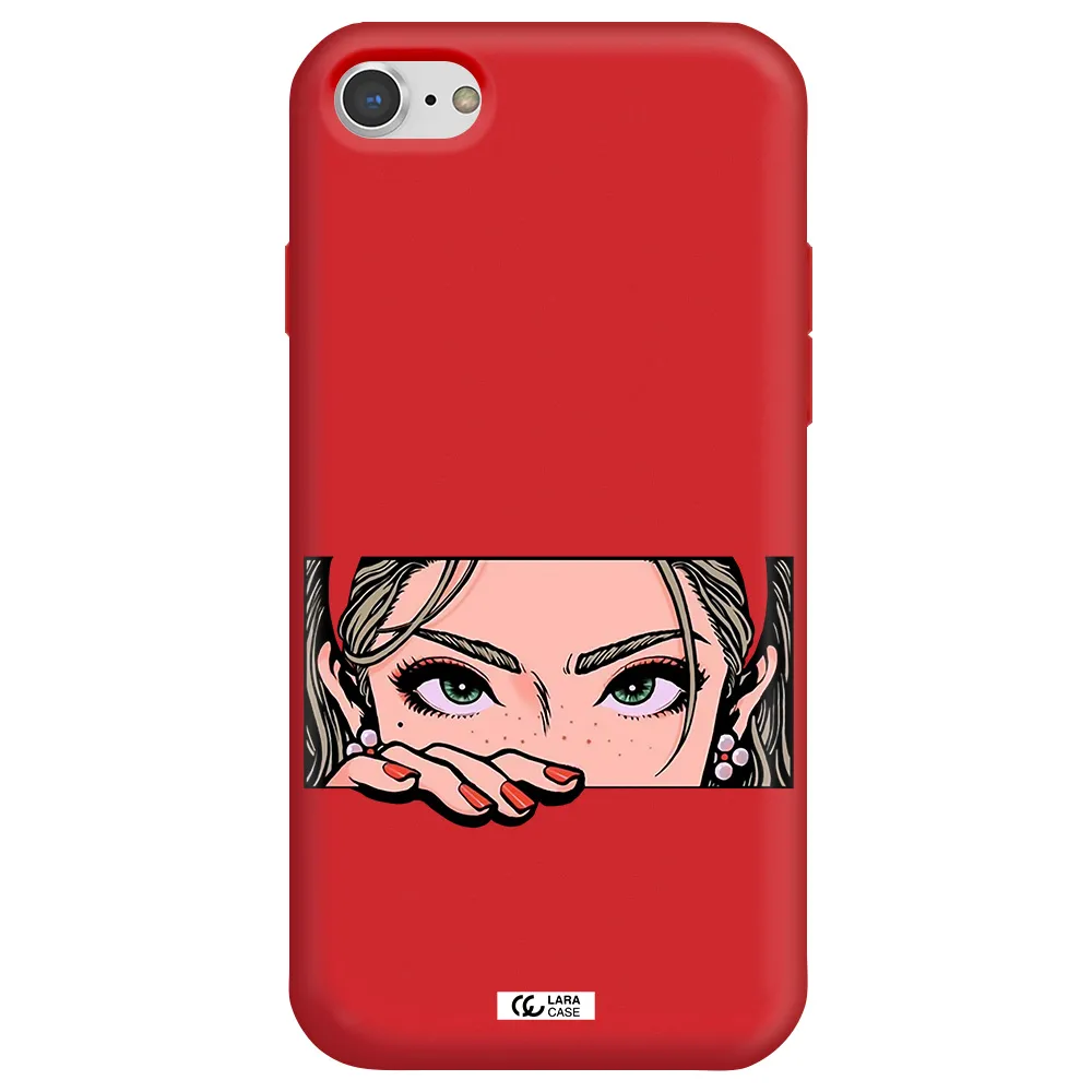 a cartoon of a woman's face Apple iPhone 8 Silicone Imperial Red Case