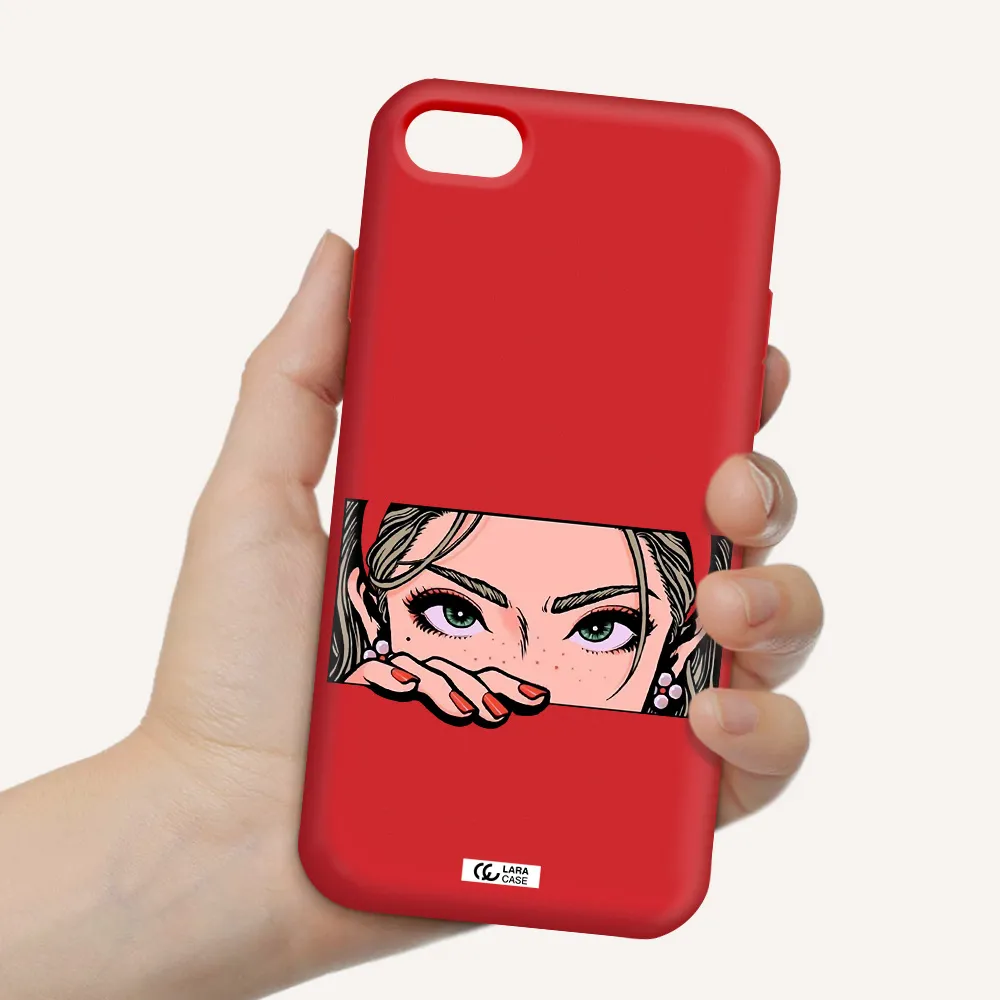 a cartoon of a woman's face Apple iPhone 8 Silicone Imperial Red Case