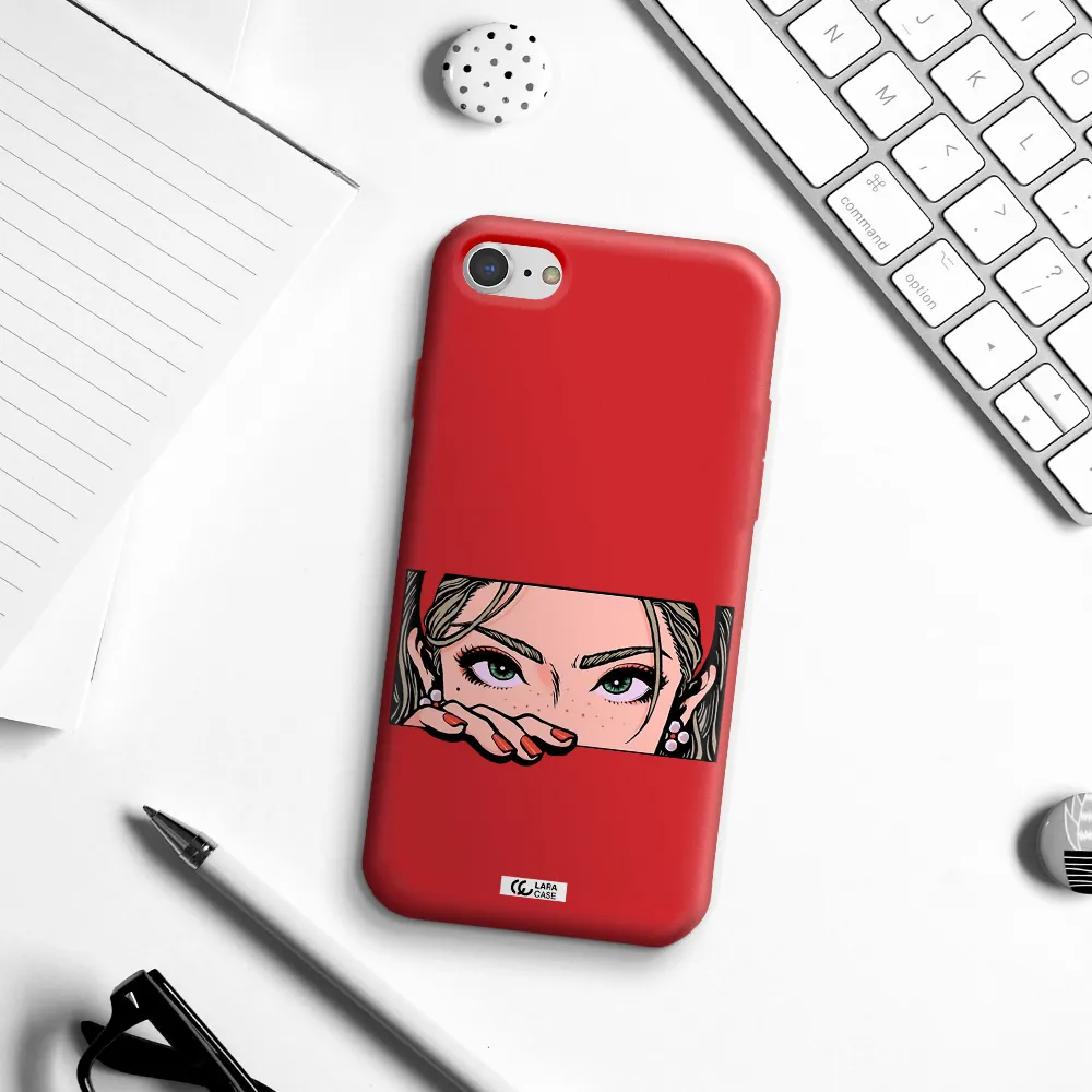 a cartoon of a woman's face Apple iPhone 8 Silicone Imperial Red Case