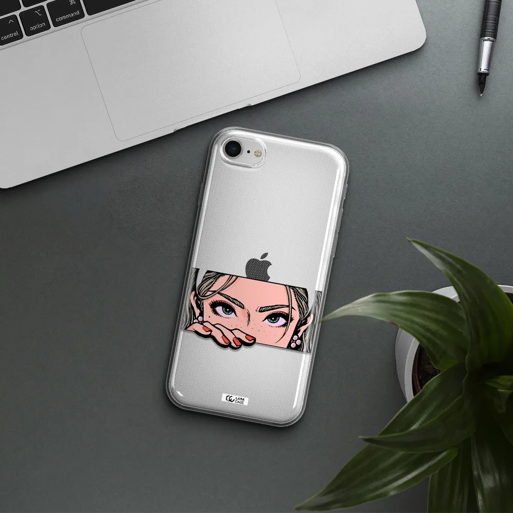 A Cartoon Of A Woman's Face Apple Iphone Se 2020 Clear Tpu Case