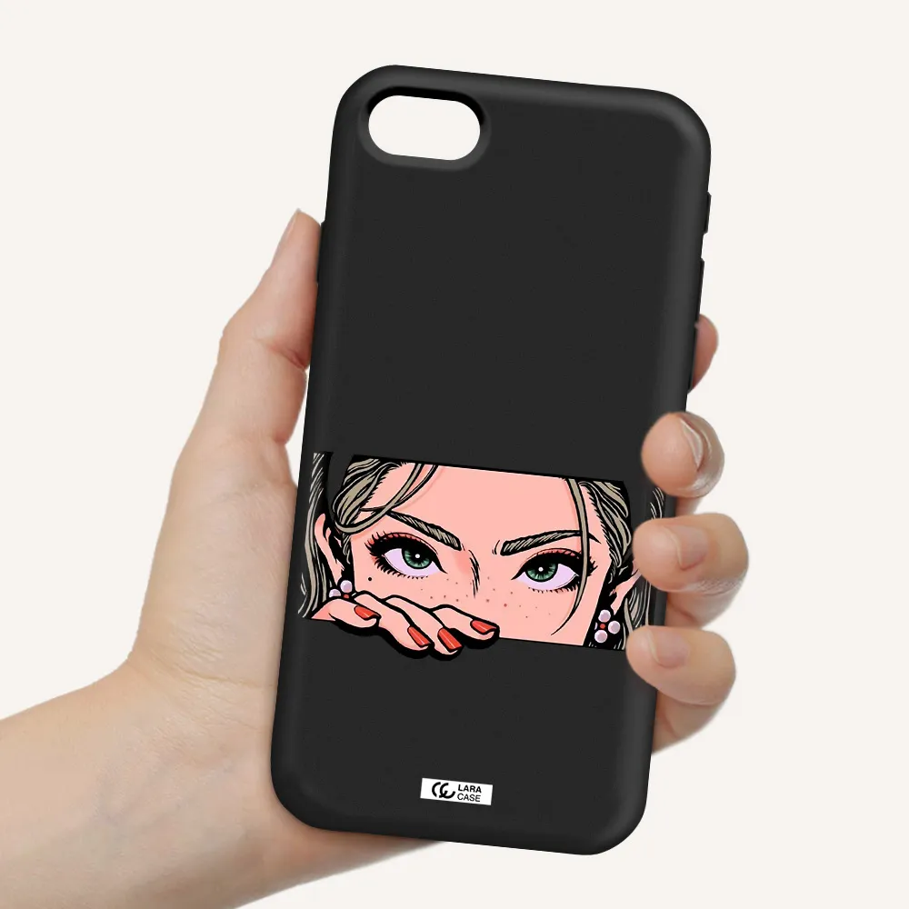 a cartoon of a woman's face Apple iPhone se 2020 Silicone black Case