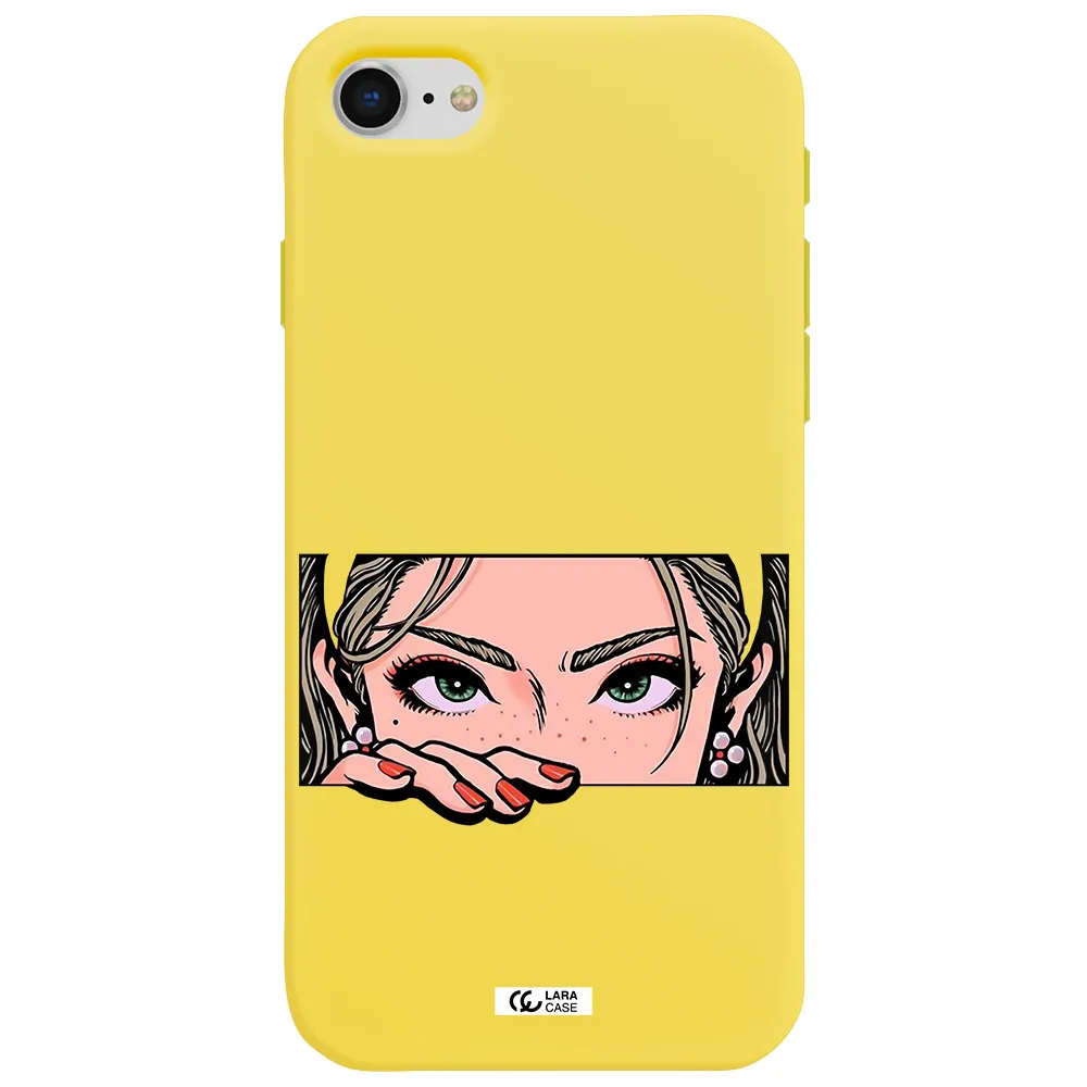 a cartoon of a woman's face Apple iPhone se 2020 Silicone canary yellow Case