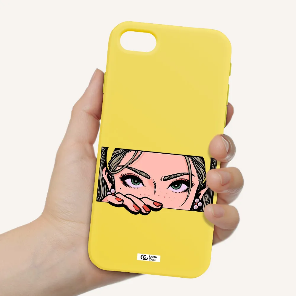a cartoon of a woman's face Apple iPhone se 2020 Silicone canary yellow Case