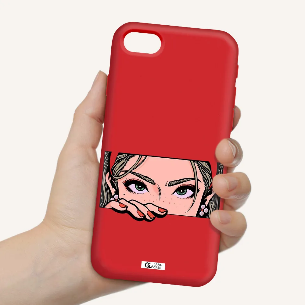 a cartoon of a woman's face Apple iPhone se 2020 Silicone Imperial Red Case