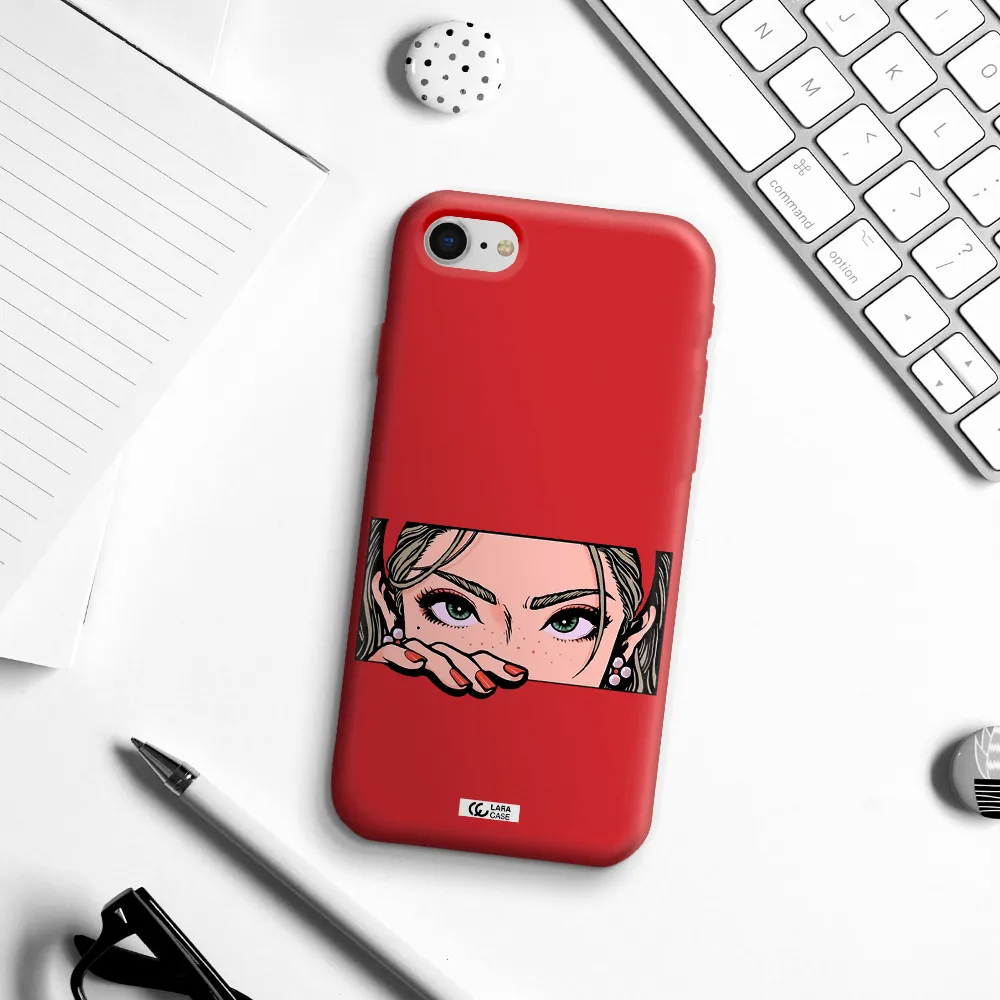 a cartoon of a woman's face Apple iPhone se 2020 Silicone Imperial Red Case