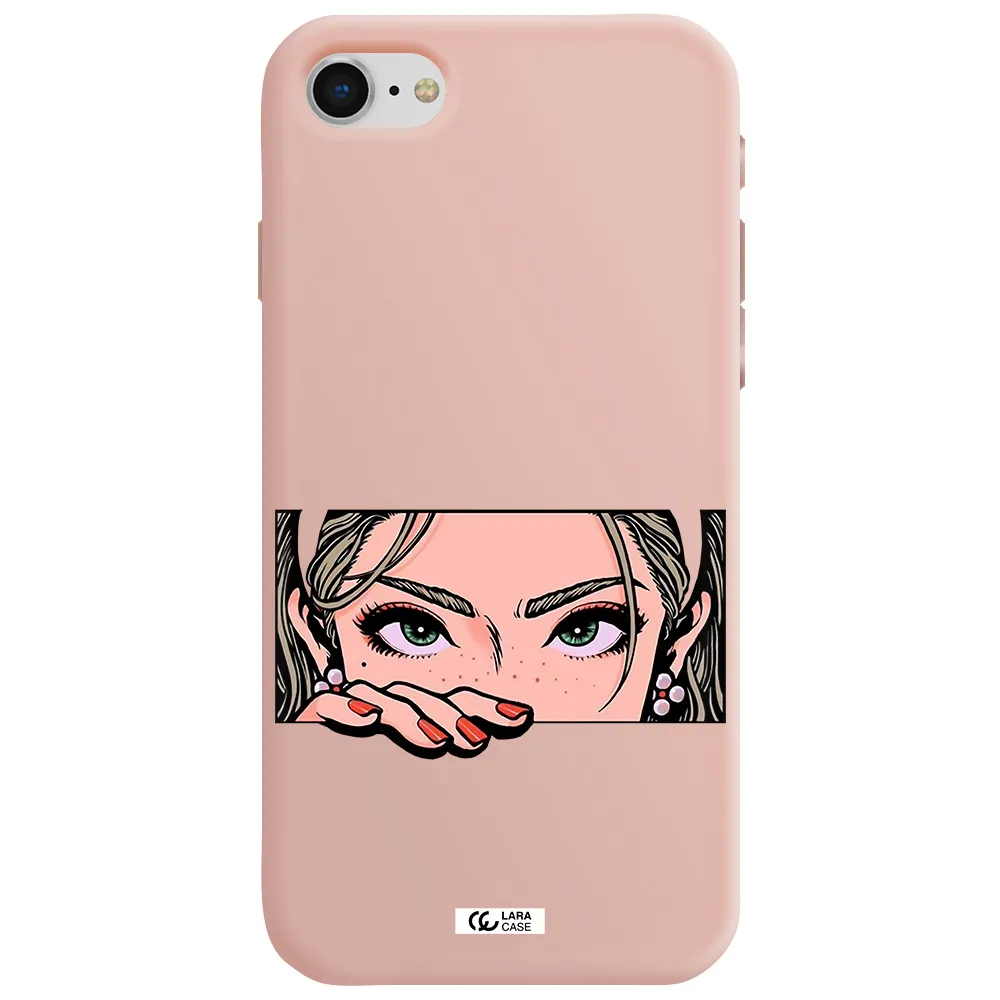 a cartoon of a woman's face Apple iPhone se 2020 Silicone pastel pink Case