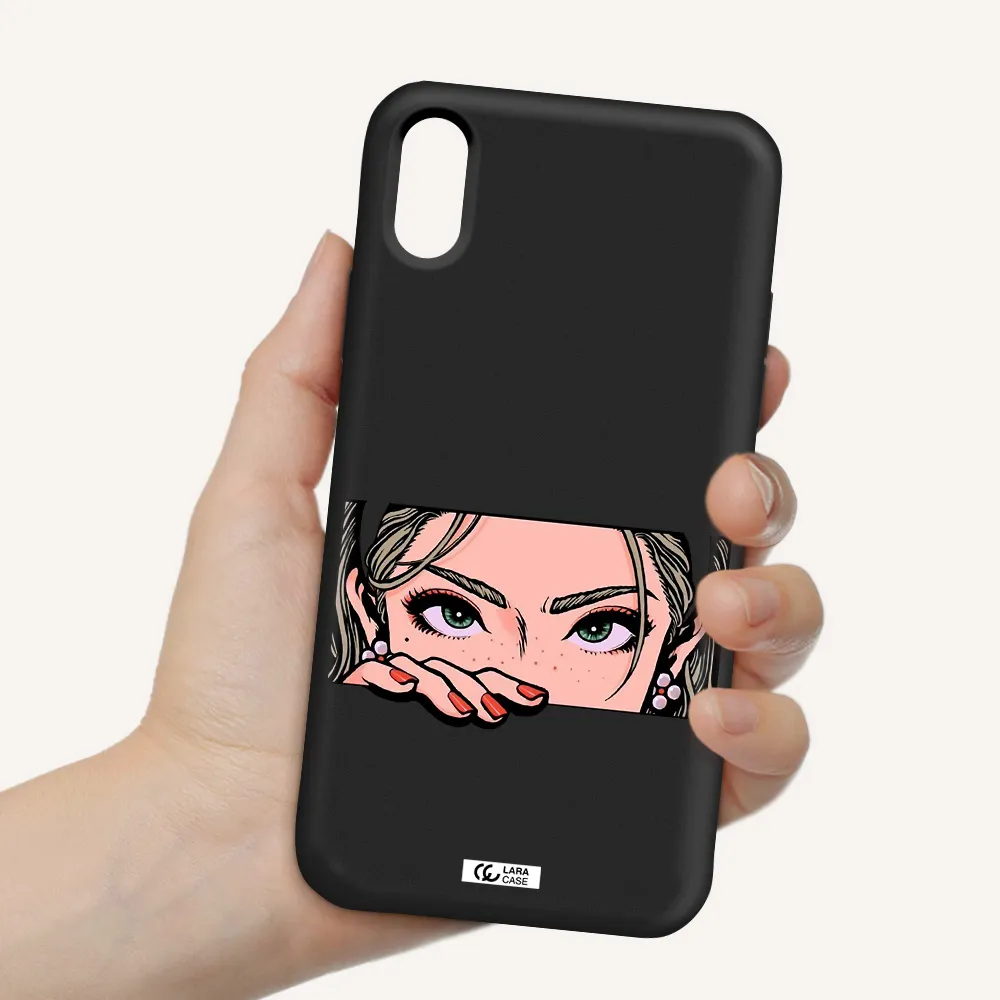 a cartoon of a woman's face Apple iPhone X Silicone black Case