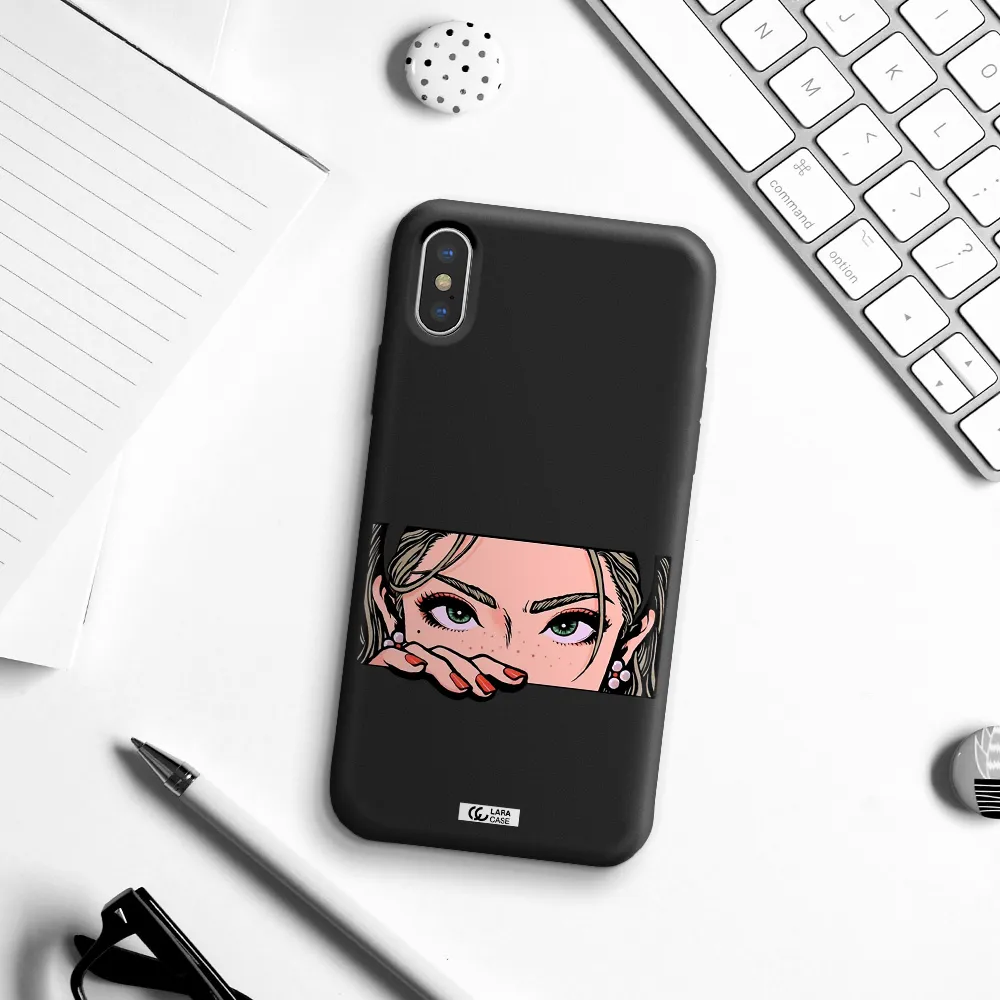 a cartoon of a woman's face Apple iPhone X Silicone black Case