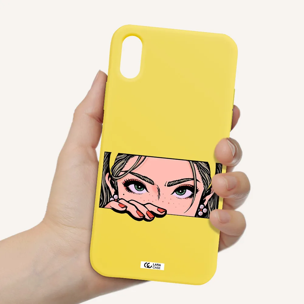 a cartoon of a woman's face Apple iPhone X Silicone canary yellow Case