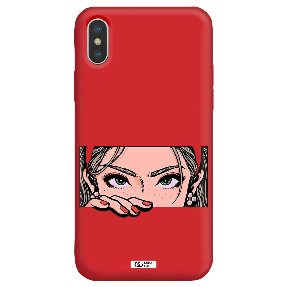 a cartoon of a woman's face Apple iPhone X Silicone Imperial Red Case