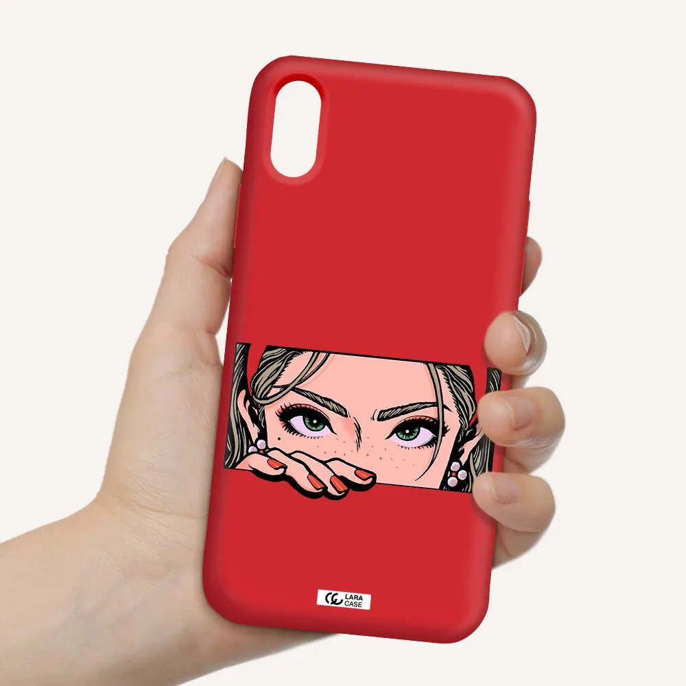 a cartoon of a woman's face Apple iPhone X Silicone Imperial Red Case