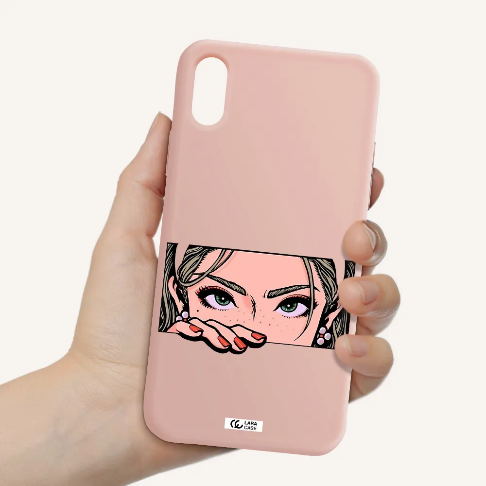 a cartoon of a woman's face Apple iPhone X Silicone pastel pink Case