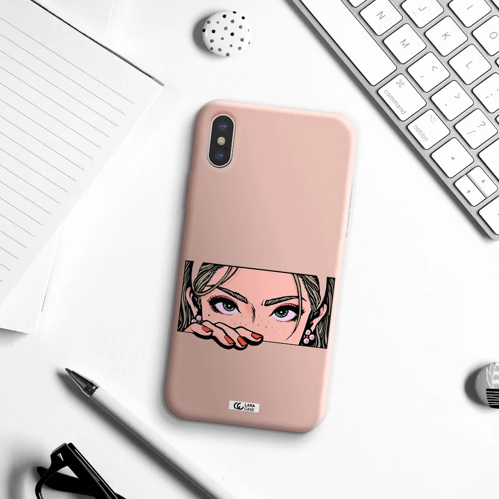 a cartoon of a woman's face Apple iPhone X Silicone pastel pink Case