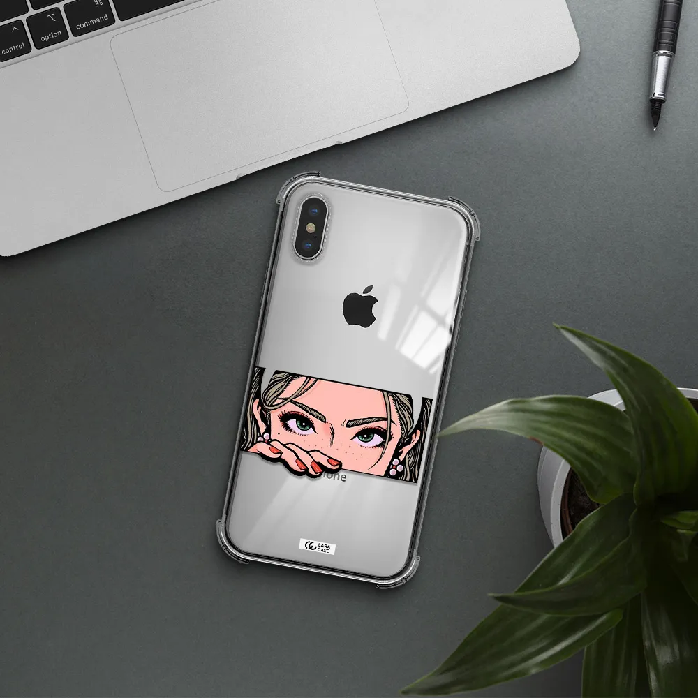 a cartoon of a woman's face Apple iPhone XS Clear PC Case