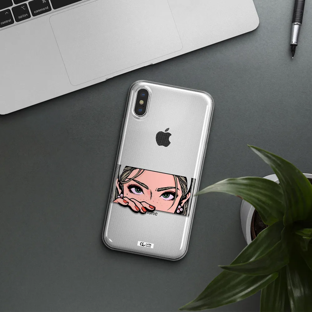 A Cartoon Of A Woman's Face Apple Iphone Xs Clear Tpu Case