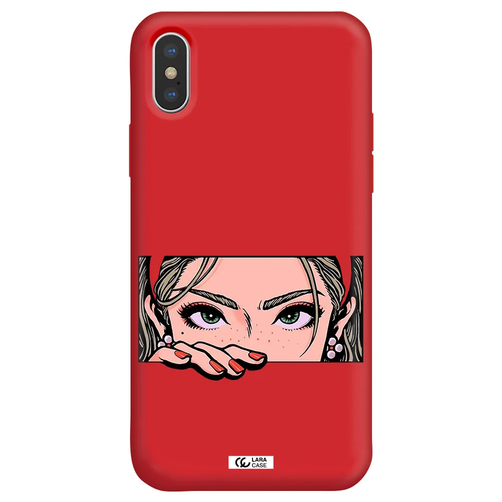 a cartoon of a woman's face Apple iPhone XS Silicone Imperial Red Case