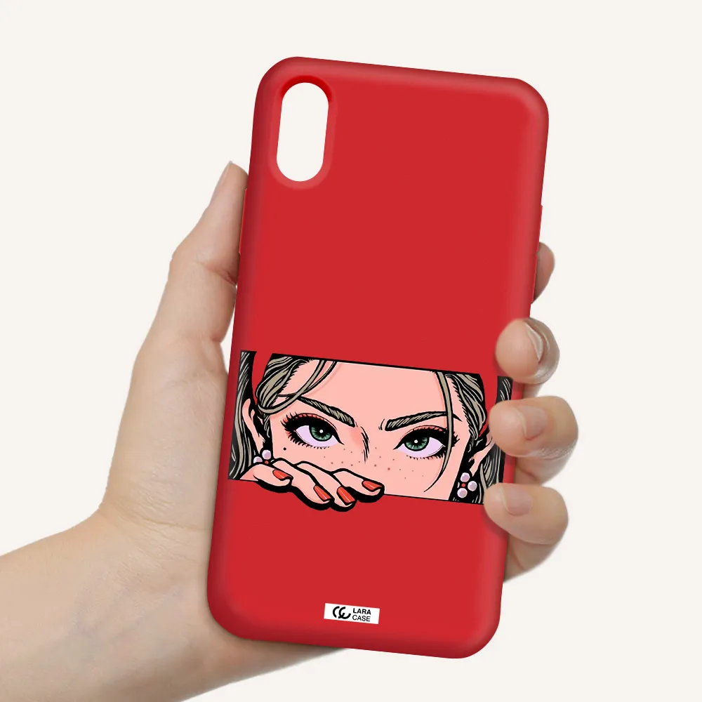 a cartoon of a woman's face Apple iPhone XS Silicone Imperial Red Case
