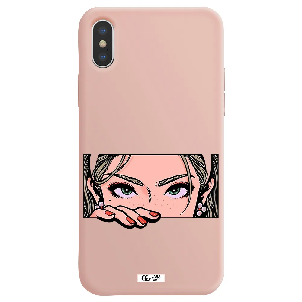 a cartoon of a woman's face Apple iPhone XS Silicone pastel pink Case