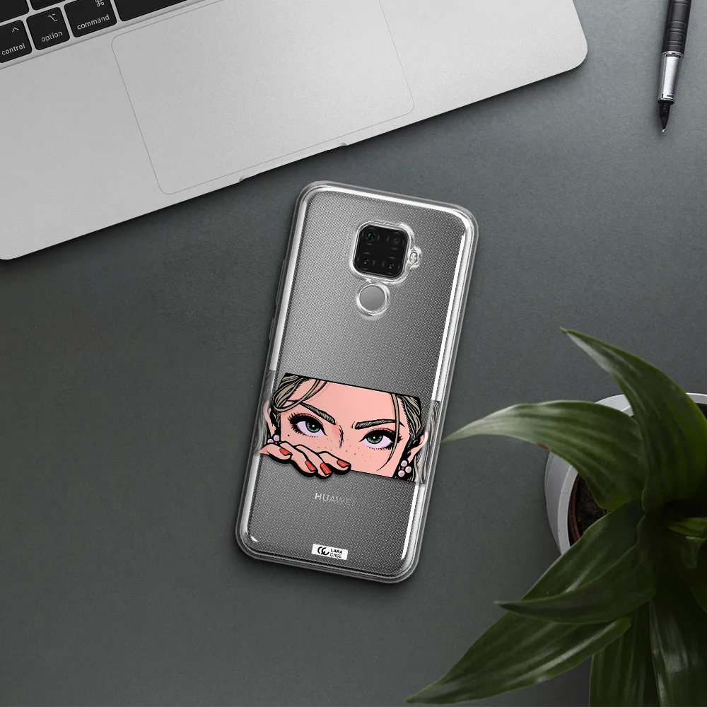 A Cartoon Of A Woman's Face Huawei Mate 30 Lite Clear Tpu Case