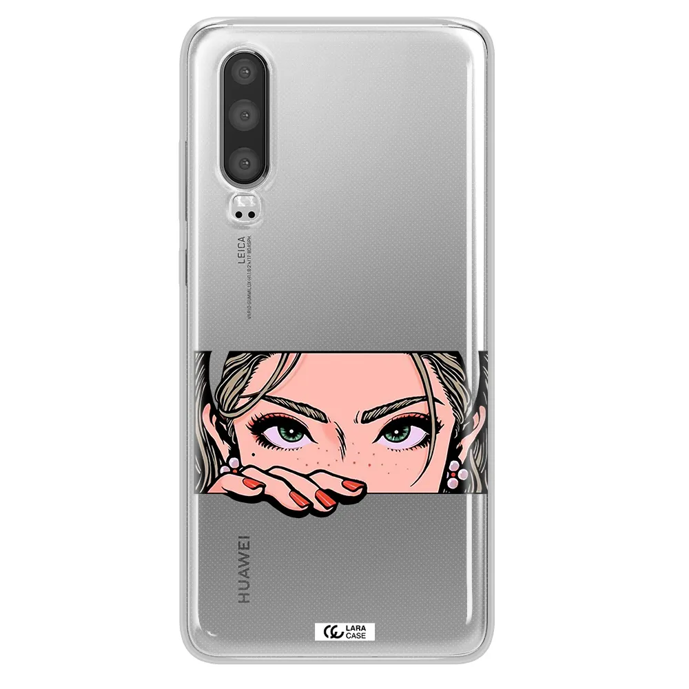 A Cartoon Of A Woman's Face Huawei P30 Clear Tpu Case