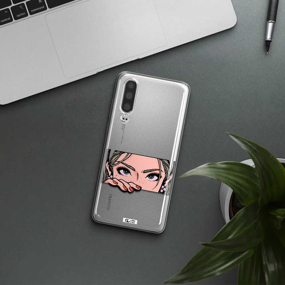 A Cartoon Of A Woman's Face Huawei P30 Clear Tpu Case