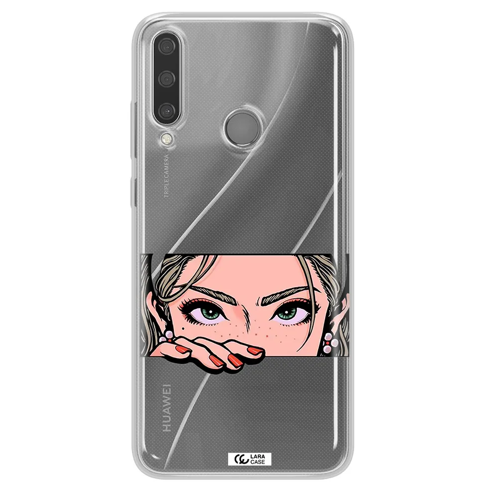 A Cartoon Of A Woman's Face Huawei Y6P Clear Tpu Case
