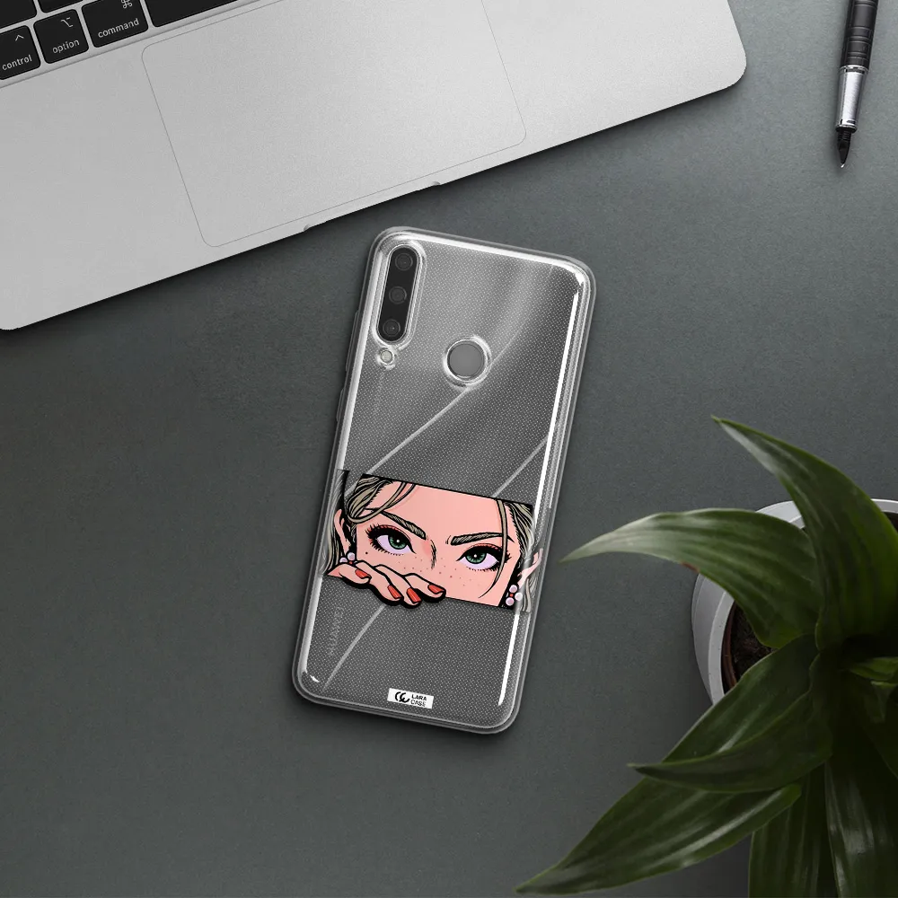 A Cartoon Of A Woman's Face Huawei Y6P Clear Tpu Case