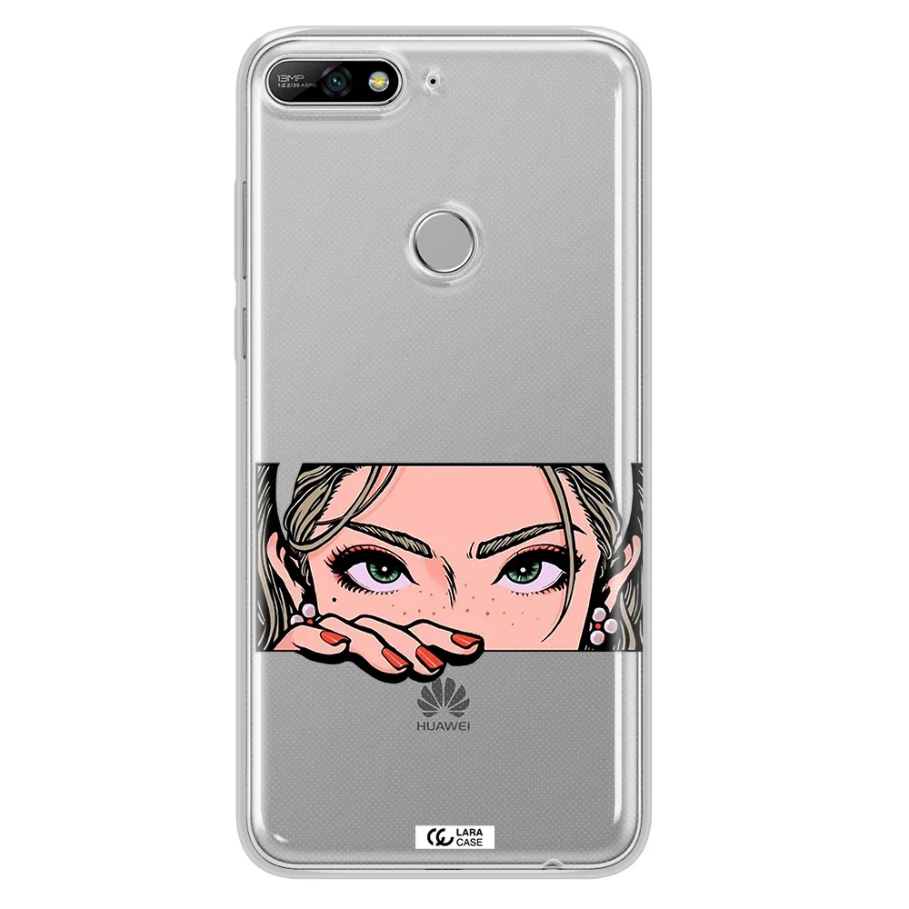 A Cartoon Of A Woman's Face Huawei Y7 2018 Clear Tpu Case