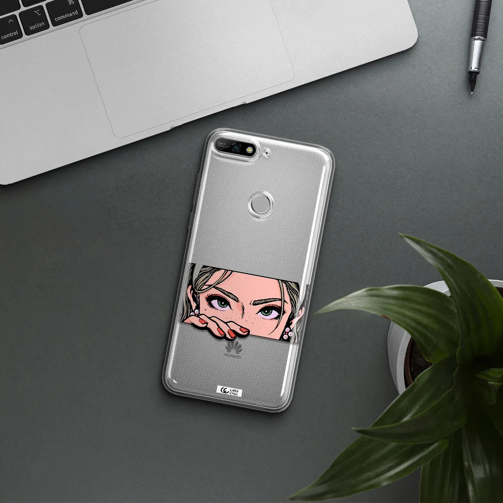 A Cartoon Of A Woman's Face Huawei Y7 2018 Clear Tpu Case