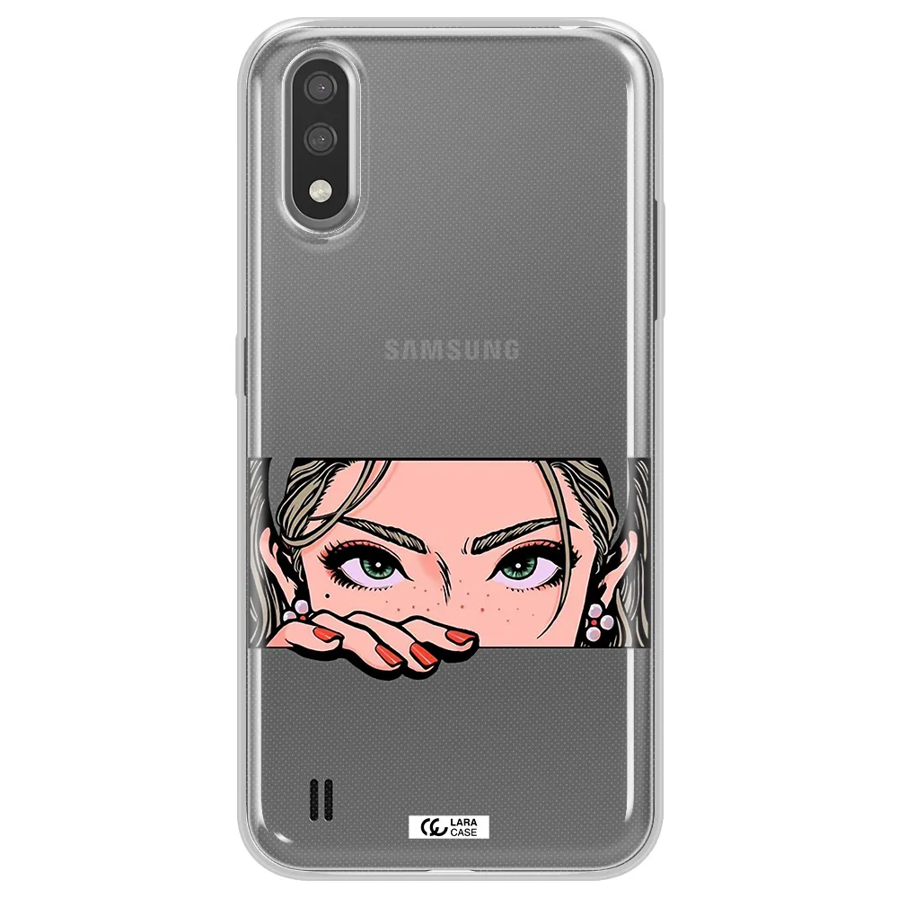 A Cartoon Of A Woman's Face Samsung A01 Clear Tpu Case