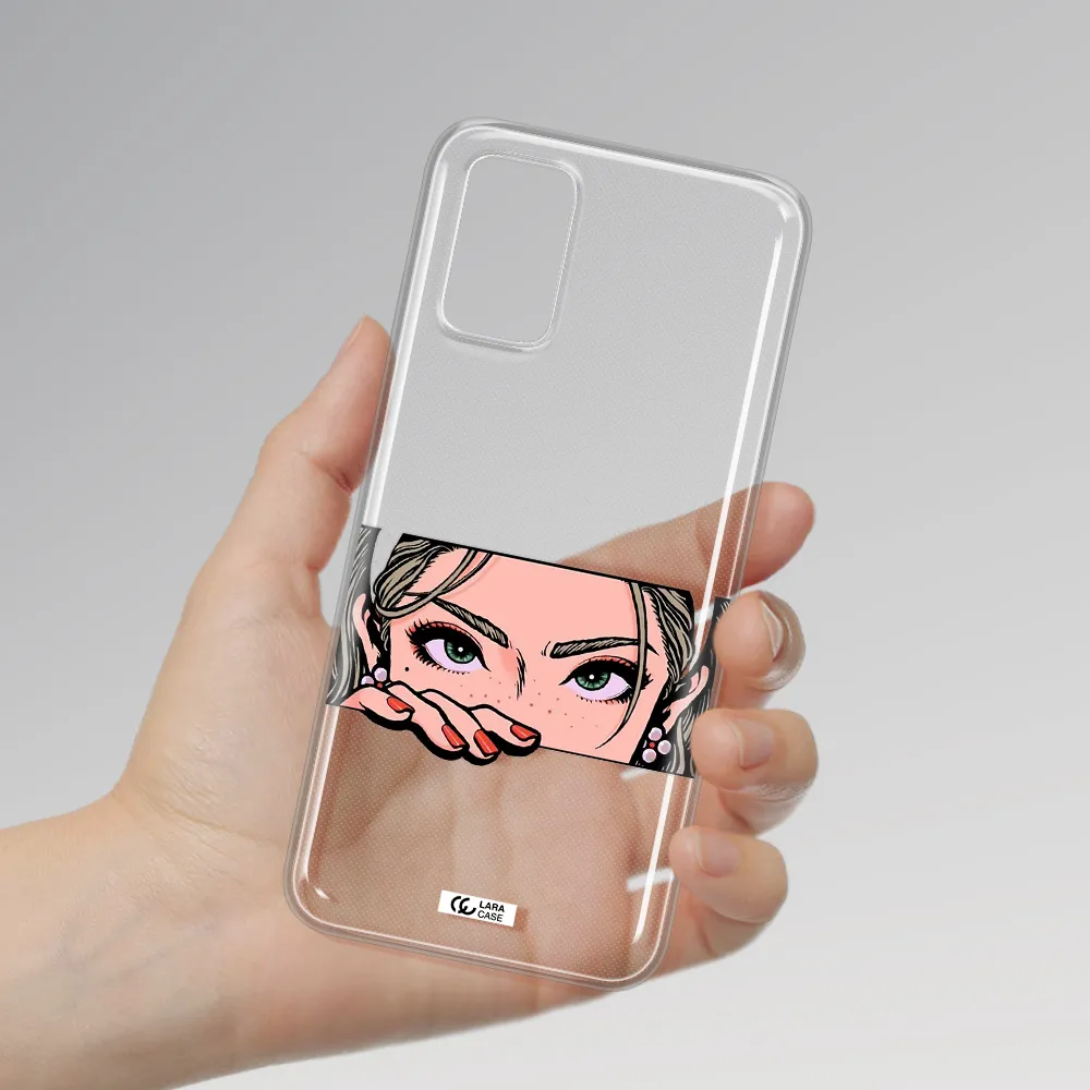 A Cartoon Of A Woman's Face Samsung A03S Clear Tpu Case