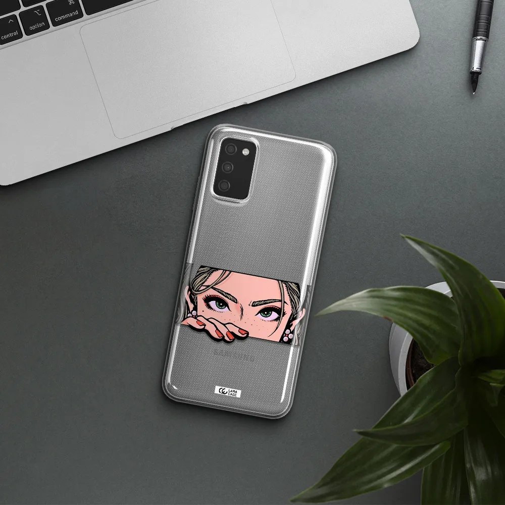 A Cartoon Of A Woman's Face Samsung A03S Clear Tpu Case