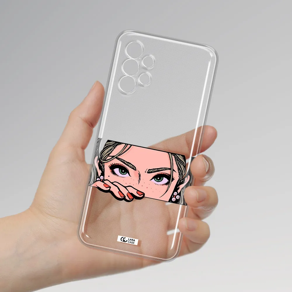 A Cartoon Of A Woman's Face Samsung A13 4G Clear Tpu Case