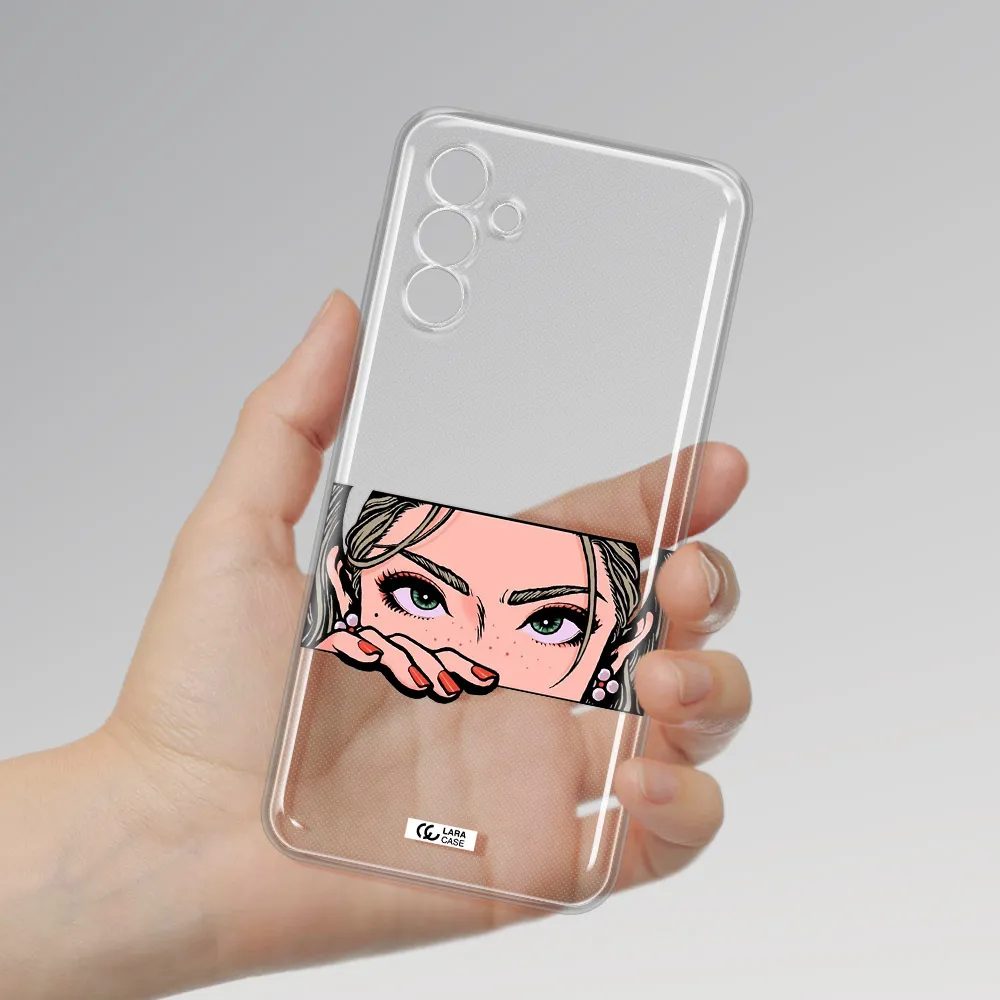 A Cartoon Of A Woman's Face Samsung A13 5G Clear Tpu Case