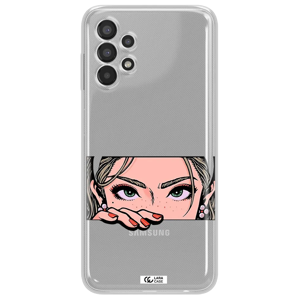 A Cartoon Of A Woman's Face Samsung A13 Clear Tpu Case